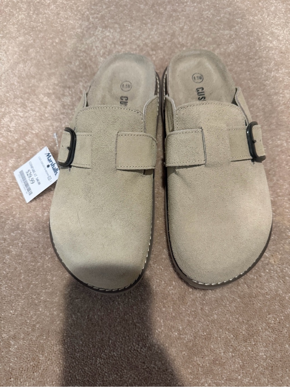 Marshalls Beige Suede Clog with Buckle Accent